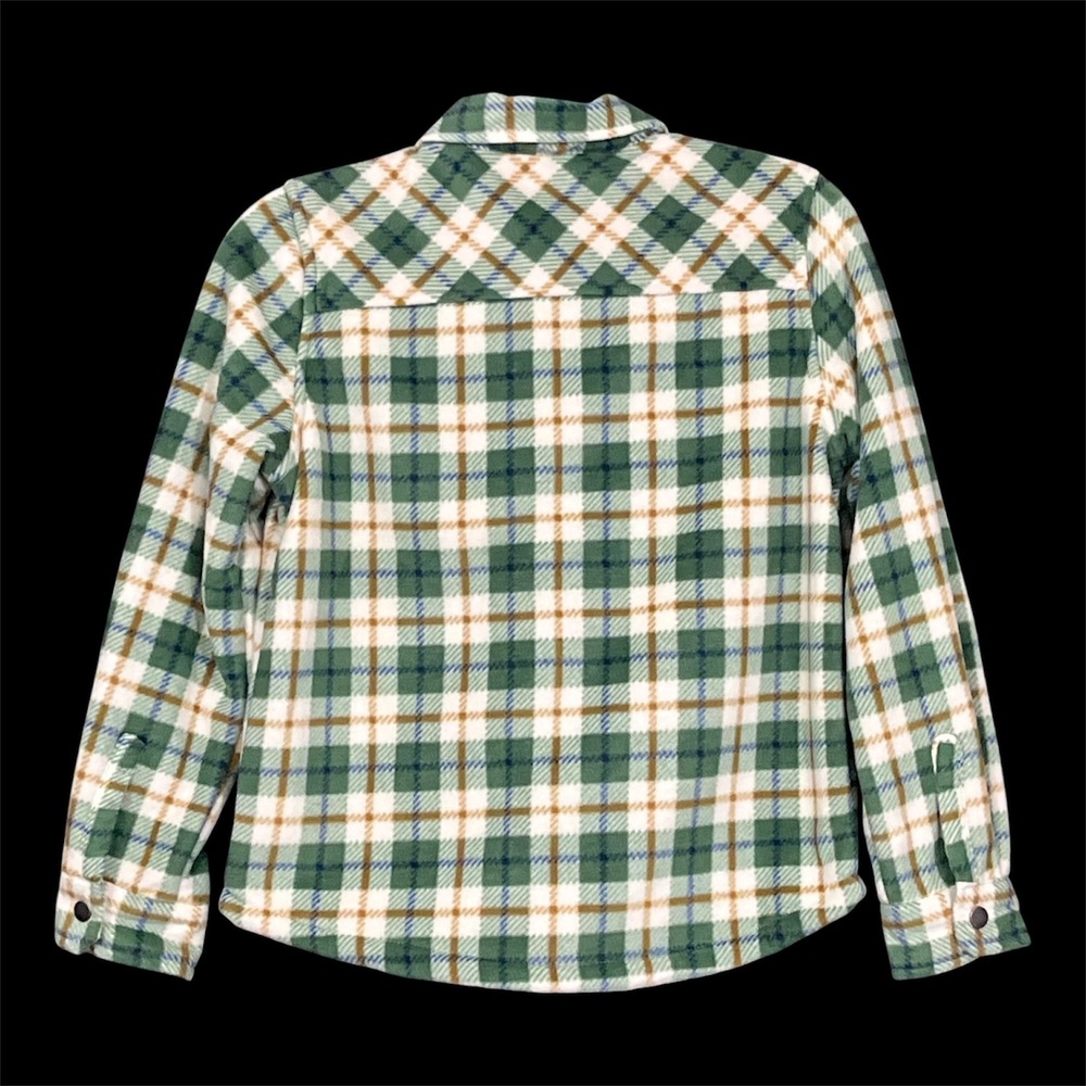 Eddie Bauer Fleece Shirt Jacket Kids M 10/12 Green Plaid Sherpa Lined Rugged - Picture 2 of 6